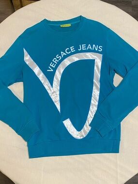Versace Jeans Collection Teal Crewneck with White V Logo